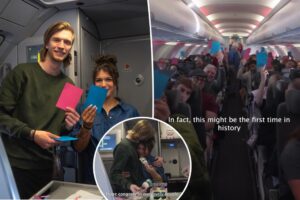 We did our gender reveal at 30,000 feet with complete strangers — it was the best decision of our lives