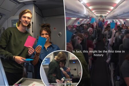 We did our gender reveal at 30,000 feet with complete strangers — it was the best decision of our lives