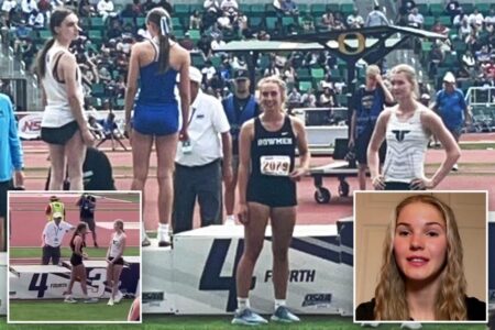 Oregon track star wages legal battle against trans athlete policy after medal ceremony protest