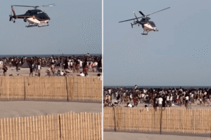 Senior skip day at Jones Beach ends in chaos as police helicopter descends on brawling horde of high schoolers: video