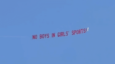 Plane flying ‘No Boys in Girls’ Sports’ banner over track meet goes viral as trans athlete dominates