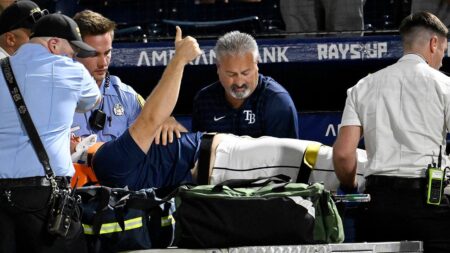 Rays’ Hunter Bigge carted off field in ‘terrifying’ scene after being struck  in the face by 105-mph ball