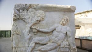 Archaeologists unearth Ancient Roman sarcophagus depicting rowdy drinking contest: ‘Unusual perspective’