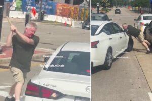 Enraged Wisconsin motorist caught on video thrashing ‘idiot’ driver’s car with stick in road rage rampage
