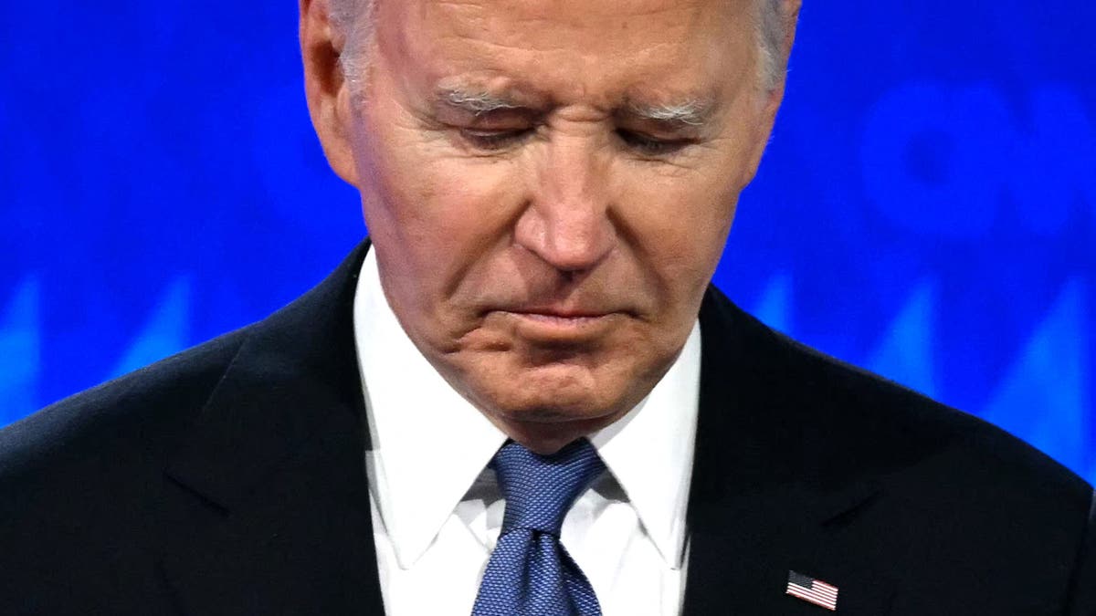 President Joe Biden looks down during his debate with former President Donald Trump at CNN's studios in Atlanta on June 27, 2024.