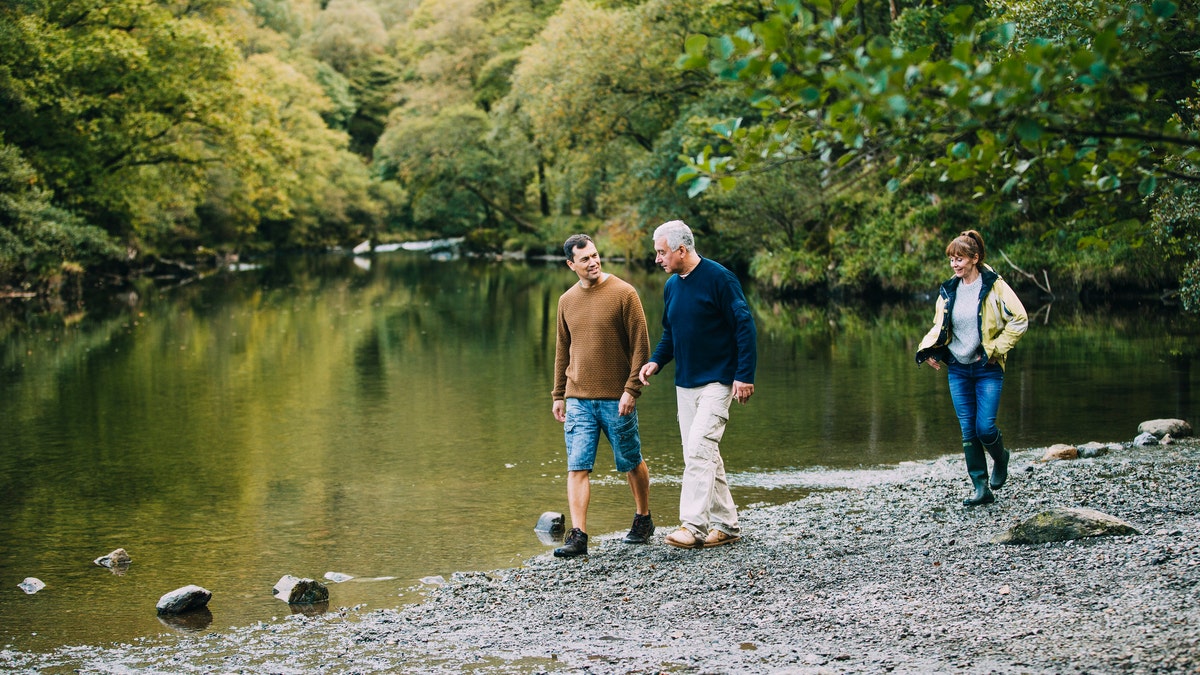 family hiking outside, nature scene
