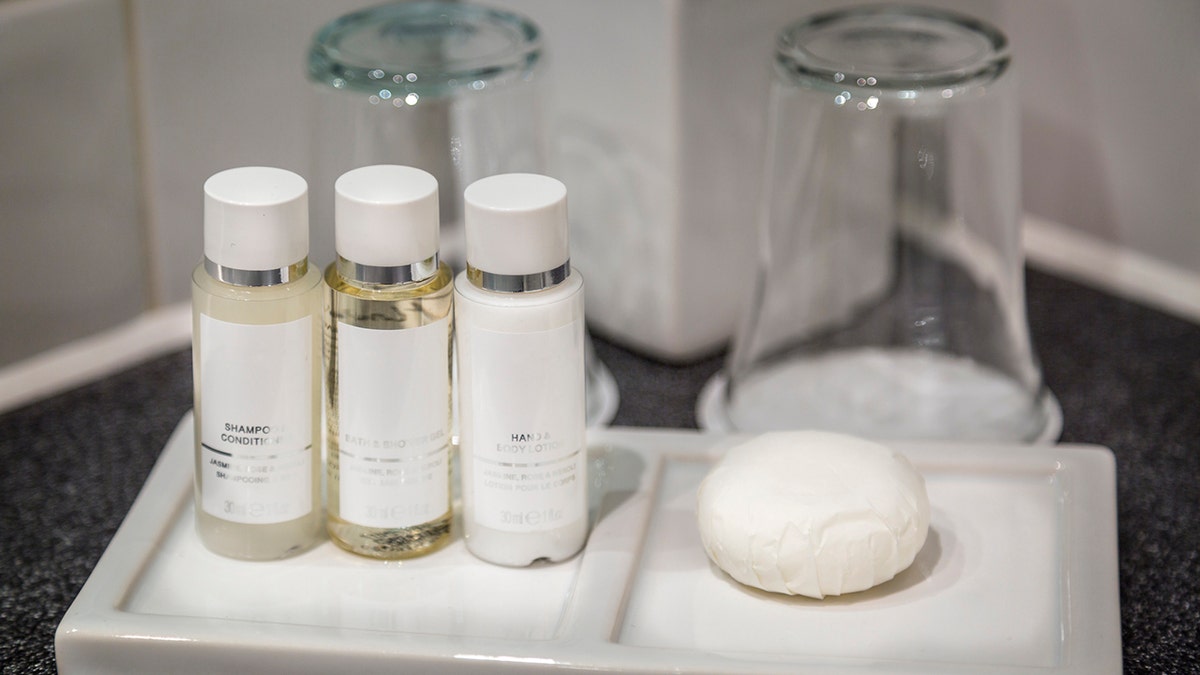 hotel shampoo bottles