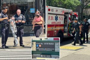 Stranger sprays mystery substance in face of mom and infant daughter on NYC subway train: cops