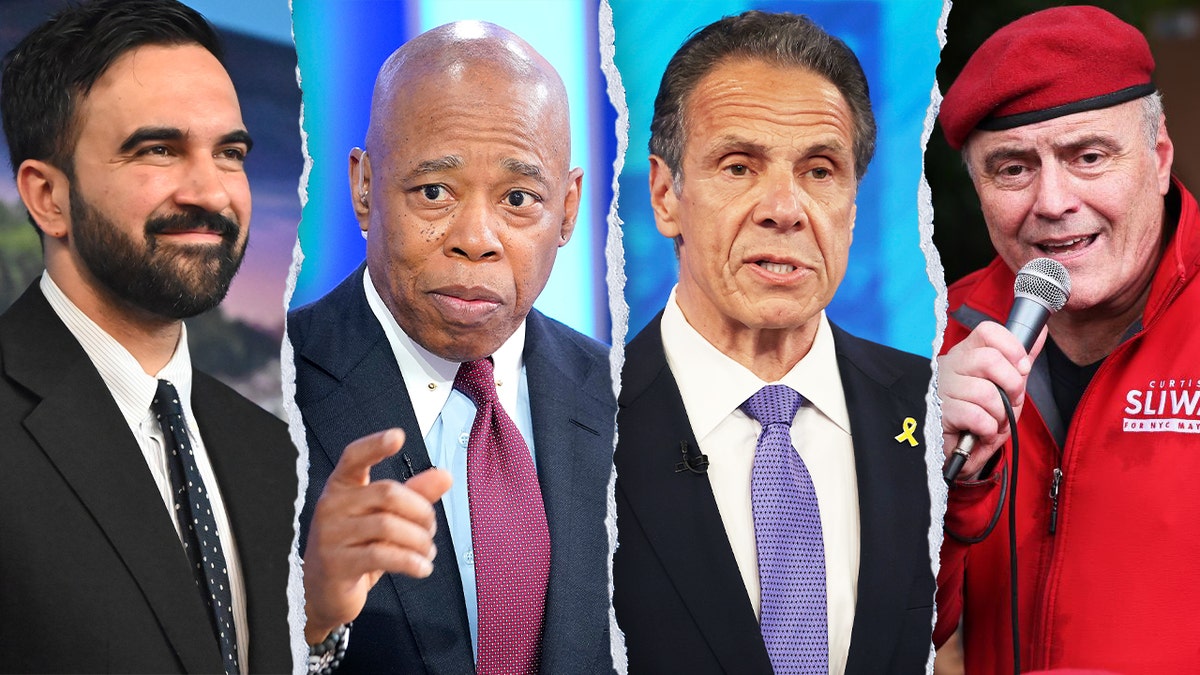 Mamdani, left, with opponents in the mayoral race in other panels