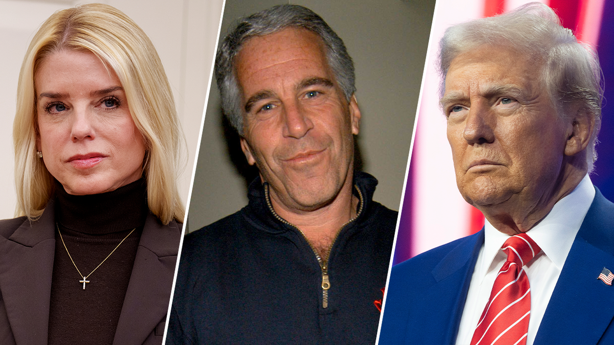 Bondi, Epstein, Trump from left to right
