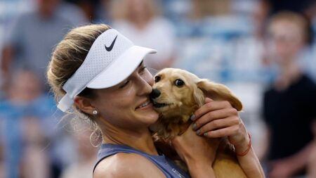 Tennis star Anna Kalinskaya’s dog rushes court after pro wins match