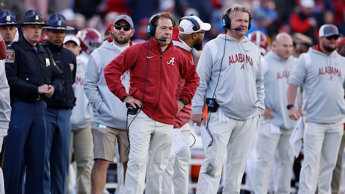 Nick Saban coaches against Ole Miss