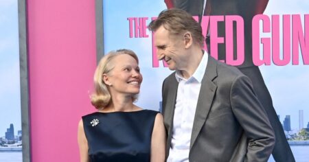 ‘The Naked Gun’ Costars Pamela Anderson and Liam Neeson Nearly Kiss Mid-Interview