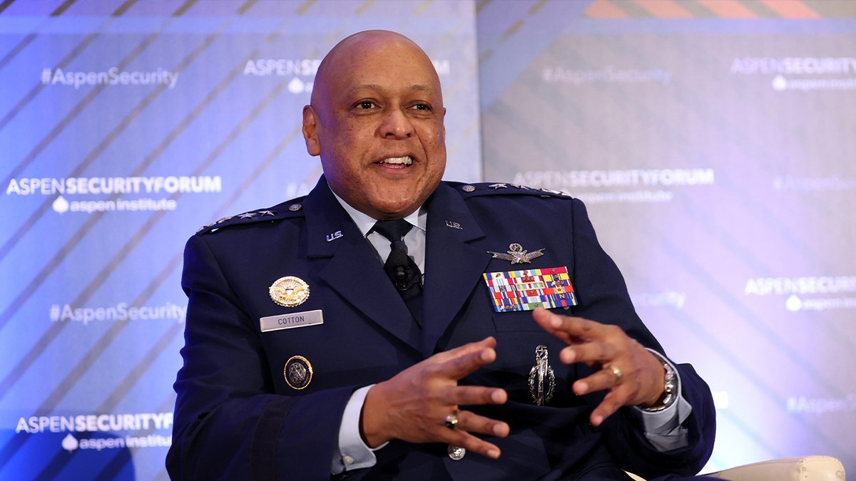 Commander of the U.S. Strategic Command Air Force General Anthony Cotton speaks at the Aspen Security Forum on December 07, 2023 in Washington, DC. Cotton spoke on national security threats in the post cold war world. 