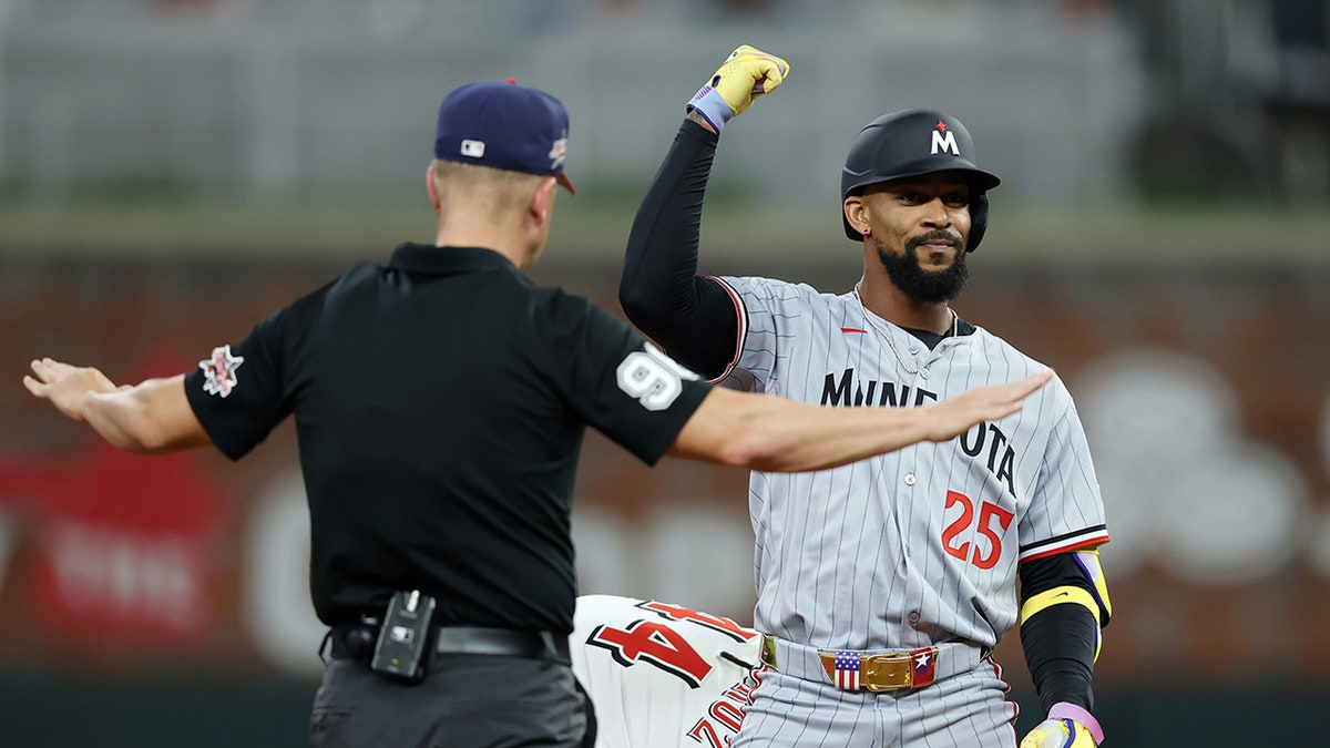 Byron Buxton reacts during a MLB game