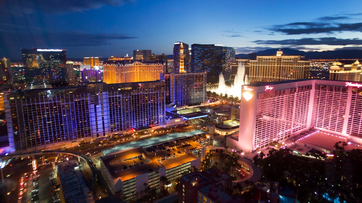 Las Vegas Strip casinos are seen from the 550 foot-tall (167.6 m) High Roller observation wheel, the tallest in the world, in Las Vegas, Nevada April 9, 2014. The wheel is the centerpiece of the $550 million Linq project, a retail, dining and entertainment district by Caesars Entertainment Corp. REUTERS/Las Vegas Sun/Steve Marcus (UNITED STATES - Tags: TRAVEL BUSINESS SOCIETY CITYSCAPE) - RTR3KNG4