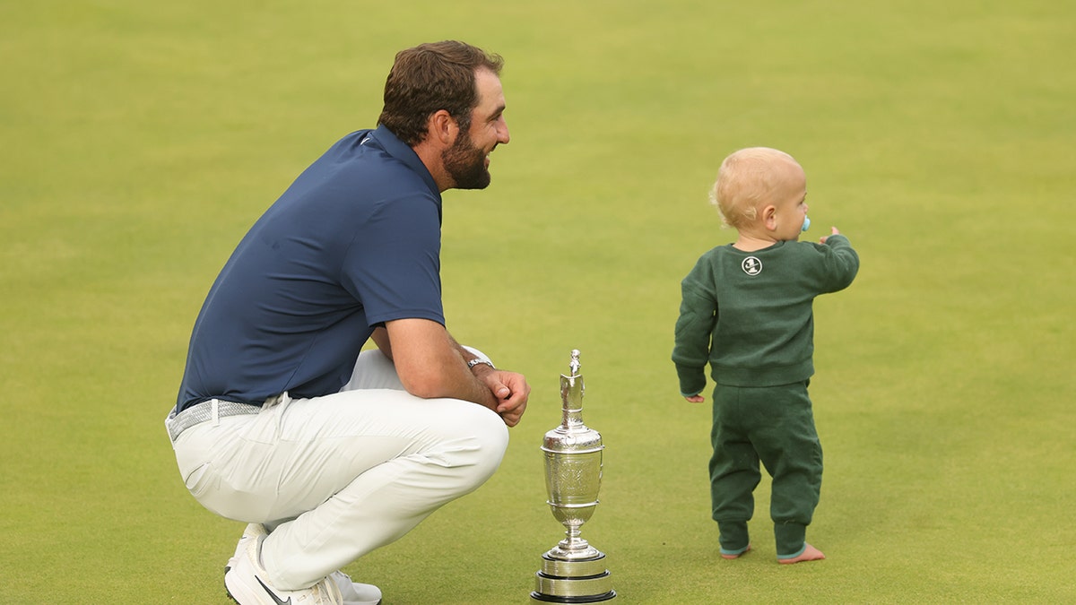 Scottie Scheffler with son, Bennett, at The Open