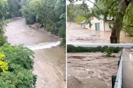 Wild video shows entire house with cat inside floating away in Texas flooding, smashing into bridge