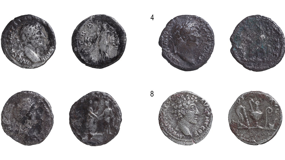 Array of Roman coins