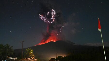 Stunning photos capture moment one of Indonesia’s most active volcanoes erupts