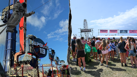 Thrill ride malfunctions at popular music festival, leaving riders stuck upside down