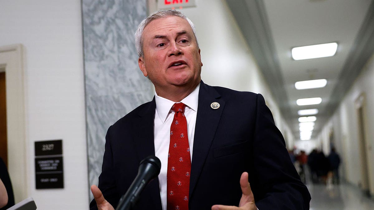 House Oversight Committee Chair Rep. James Comer (R-KY) speaks to the media in the Rayburn House Office Building on July 24, 2025, in Washington.