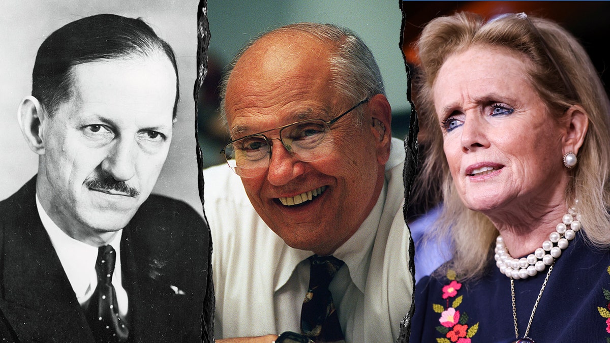 Three way split image of John Dingell, John Dingell Jr. and Debbie Dingell