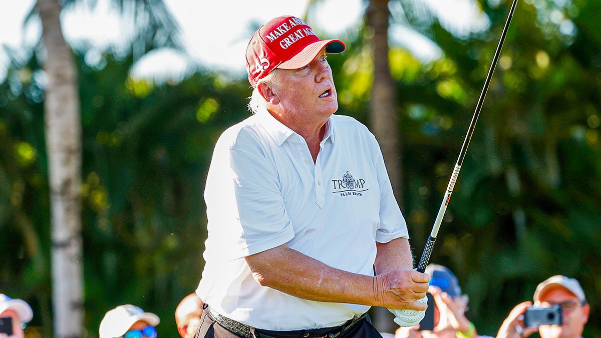 Donald Trump admires tee shot
