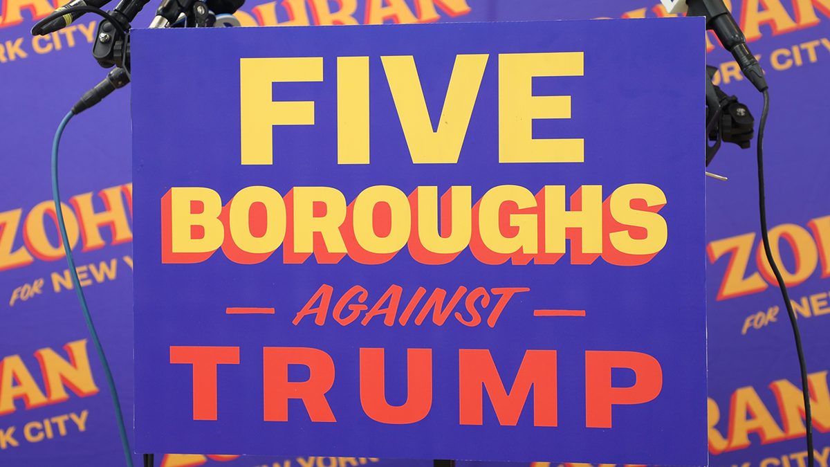 Five Boroughs Against Trump signage