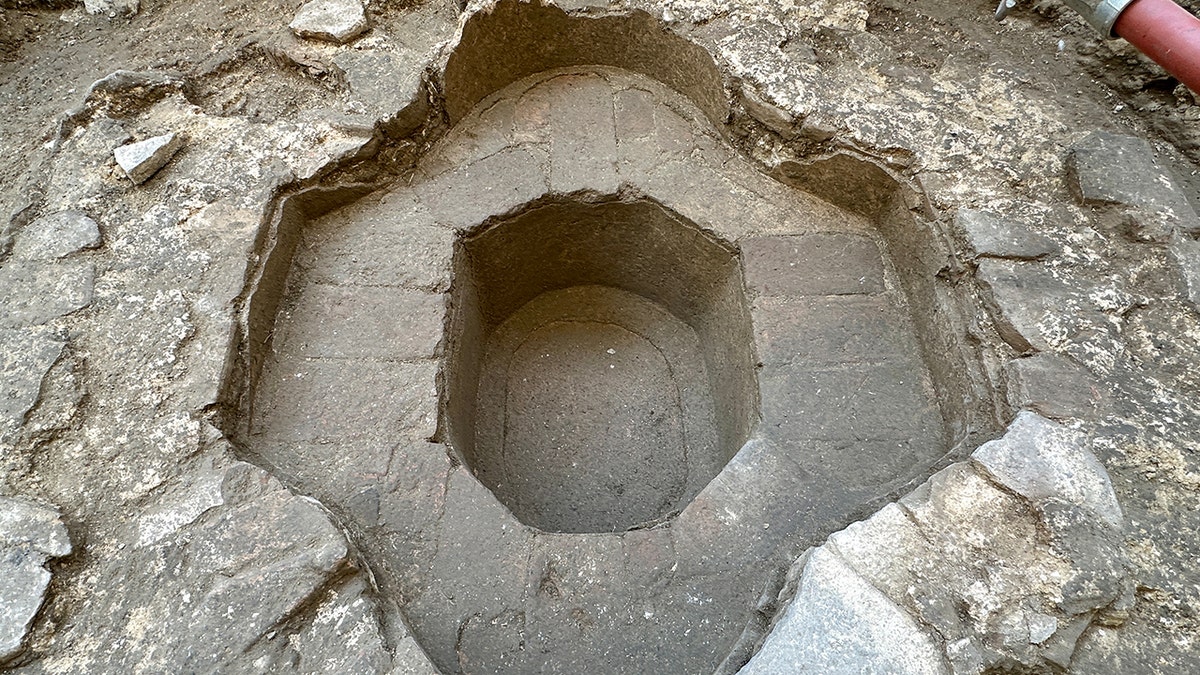 Close-up view of octogonal baptism font