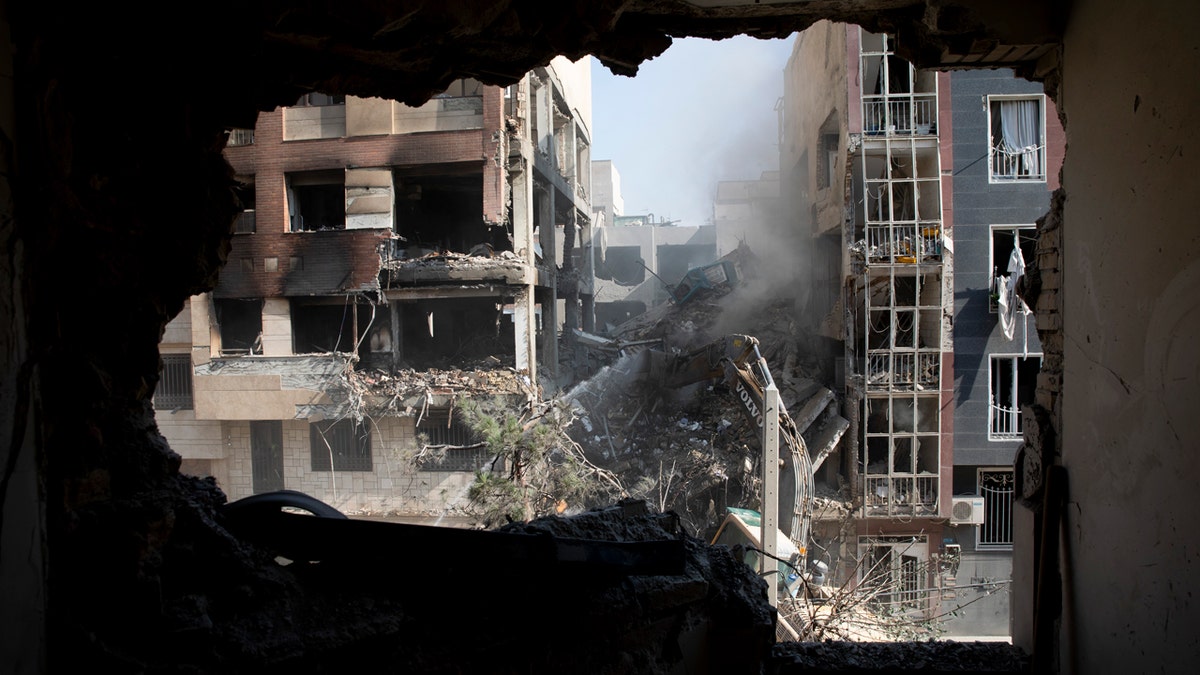 The view from a living room of a residential building that was destroyed in an attack by Israel on June 13, 2025 in Tehran, Iran. Early this morning, Iran was hit by a series of Israeli airstrikes targeting military and nuclear sites, as well as top military officials.