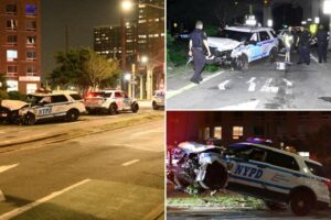 Four NYPD officers hospitalized after two cruisers crash in Queens
