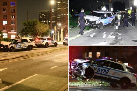 Four NYPD officers hospitalized after two cruisers crash in Queens