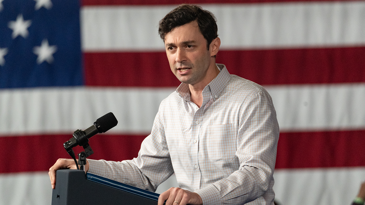 Sen.Jon Ossoff, D-Ga., speaks at a campaign event for President Joe Biden at Pullman Yards on March 9, 2024, in Atlanta, Georgia.
