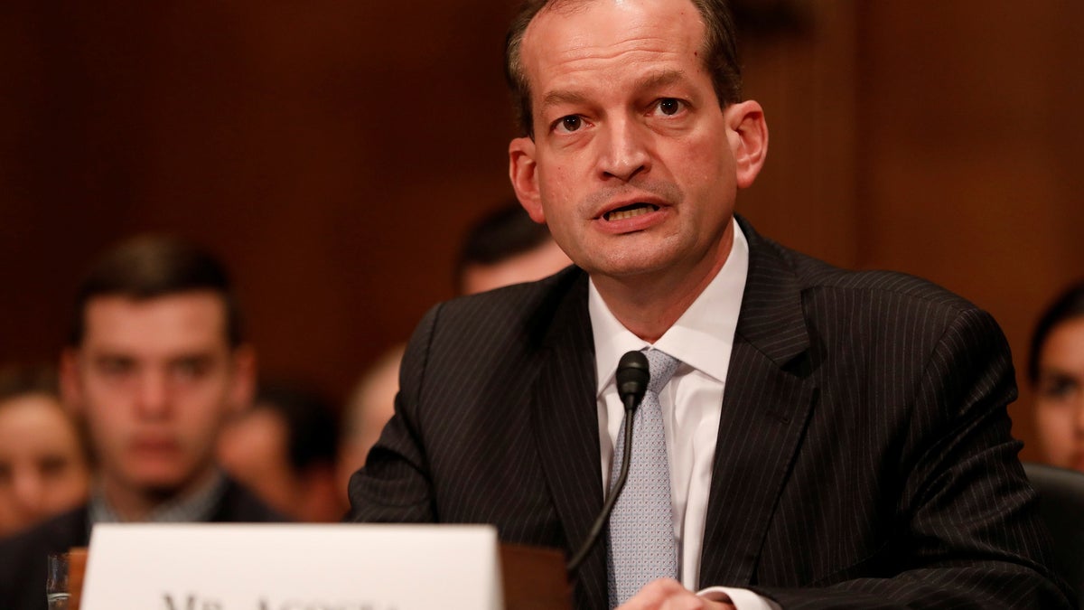 Alex Acosta, President Donald Trump's nominee to be Secretary of Labor, testifies during his confirmation hearing before the Senate Health, Education, Labor, and Pensions Committee on Capitol Hill in Washington, D.C., U.S. March 22, 2017. REUTERS/Aaron P. Bernstein - RC1A885F7E50