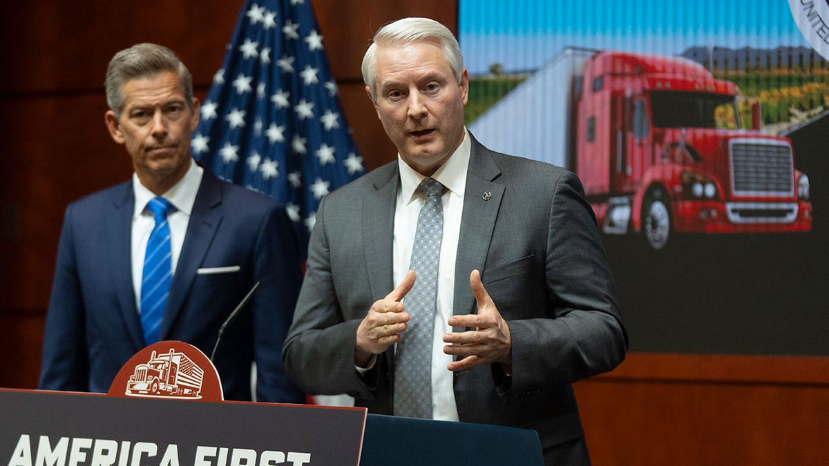 Transportation Secretary Sean Duffy and Federal Motor Carrier Safety Administration (FMCSA) chief counsel Jesse Ellison speaking