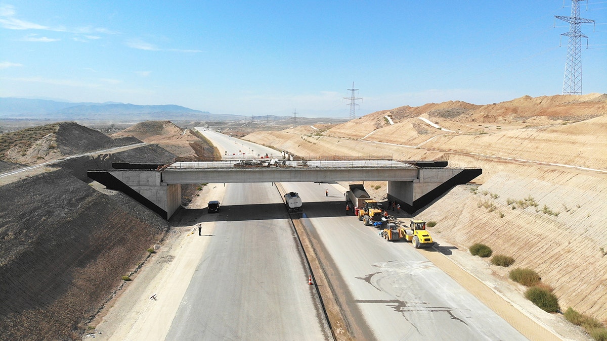 An aerial view of the construction of roads and railways that will pass through the Zangezur Corridor, which will connect the western provinces with Nakhchivan and will also be one of the routes of the Central Corridor extending from China to Central Asia, the Caspian Sea, the Caucasus and Turkey.