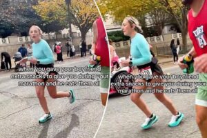 Man ruins his girlfriend’s marathon moment by eating her snacks, sparking viral anger online