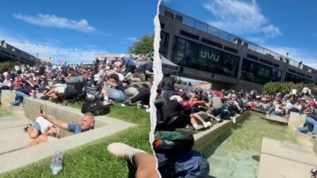 Video shows witnesses to Charlie Kirk assassination dropping to ground in campus attack