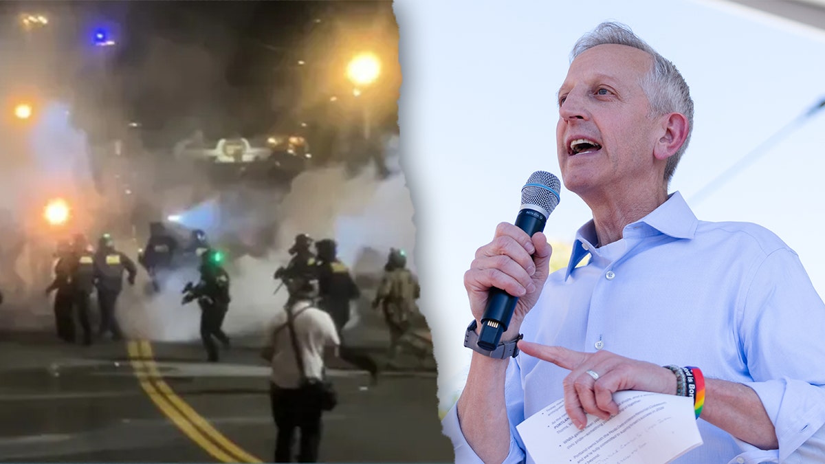 Portland protest clash and city official speaking
