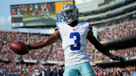 Cowboys’ George Pickens slams his helmet in frustration after missed catch leads to interception