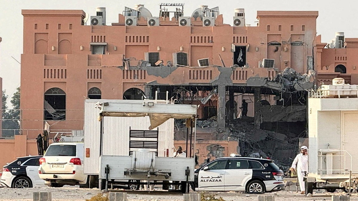 A building hit by an airstrike in Qatar
