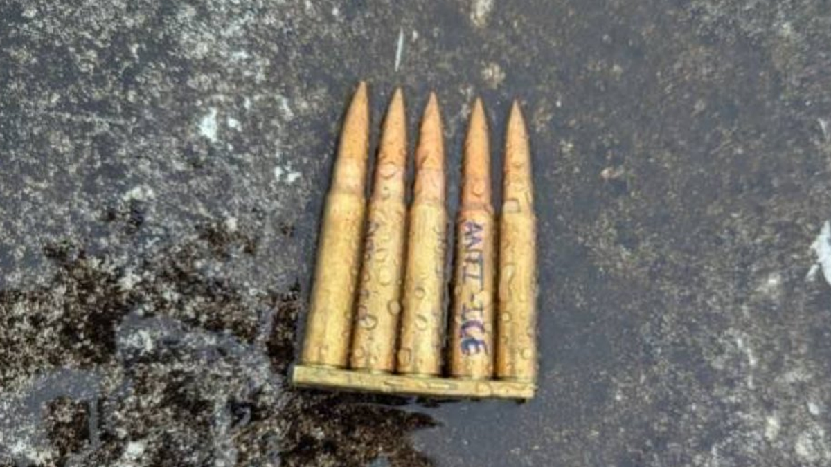 Five rounds, one of which says "Anti-ICE" in blue letters on it.