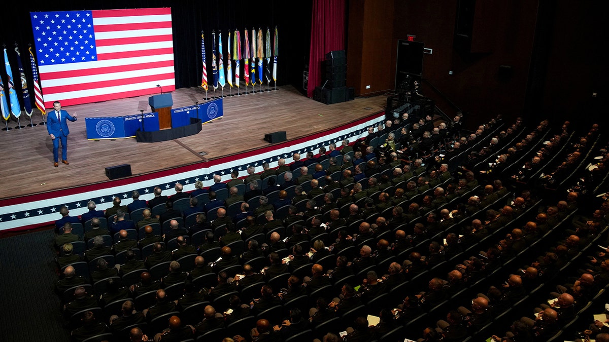 Hegseth speaks to senior military leaders.