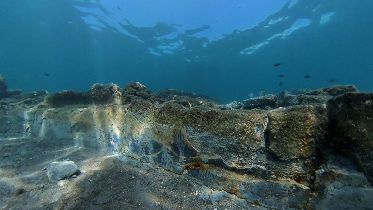 Ancient bathhouse's bricks underwater