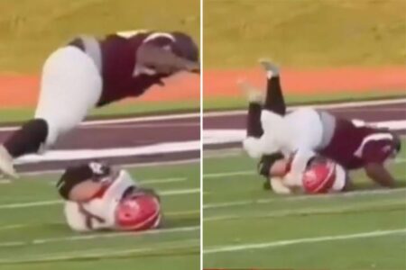 High school football player’s spine fractures after player double his size pancakes him