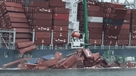 Dramatic video shows shipping containers toppling off cargo ship in California