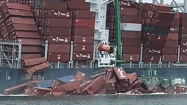 Containers fall off cargo ship
