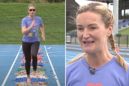 Mom goes viral for earning world record running across a track of LEGOs barefoot