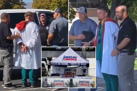 Prowler wearing lab coat arrested after sneaking into Charlie Kirk assassination crime scene to snap selfie, photos: report